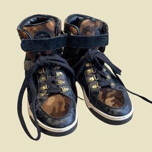 MICHAEL KORS Women's Leopard Gold Accent Greenwich High Top Sneakers 8.5